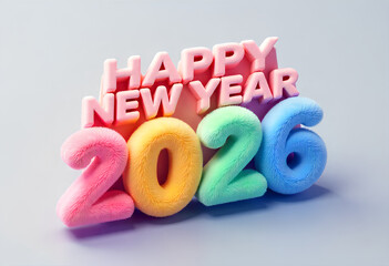 Colorful Fuzzy Plush 3D Letters Forming a Vibrant New Year 2026 Greeting
