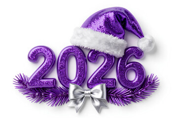 Festive Glittery Purple 2026 with Christmas Cap Holiday Celebration Vector
