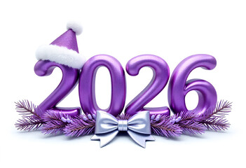 Festive Glittery Purple 2026 with Christmas Cap Holiday Celebration Vector