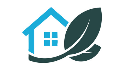 Green home logo with a leaf representing sustainable architecture and eco-friendly real estate