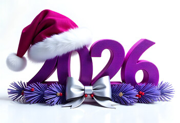 Festive Glittery Purple 2026 with Christmas Cap Holiday Celebration