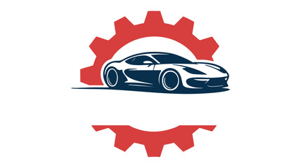 Automotive performance logo featuring a sports car silhouette and a mechanical gear