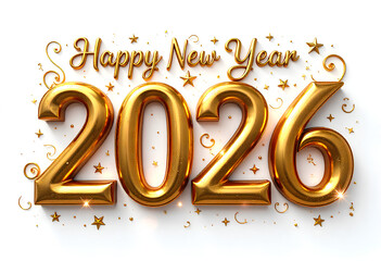 Luxurious 3D Golden Typography Highlighting Happy New Year 2026