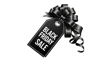 Transparent background black friday sale tag with a decorative black bow on isolated transparent background