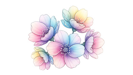 Transparent background beautiful watercolor flowers in pastel colors on transparent background