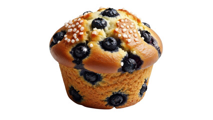 Freshly baked blueberry muffin with streusel topping isolated on transparent background