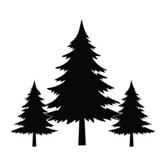 Obraz premium Three conifer trees black silhouette illustration on a plain white background
