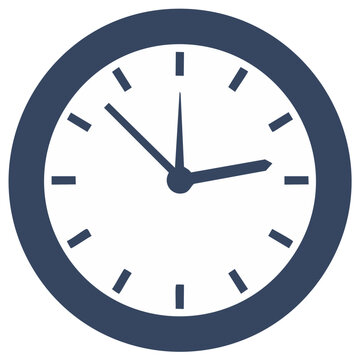 Simple analog clock face with dark blue border and hands showing approximate time