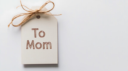 A sweet handwritten tag for a mother's gift, tied with rustic twine, adds a personal, heartfelt touch. A token of love. Celebrating mom with thought and care.