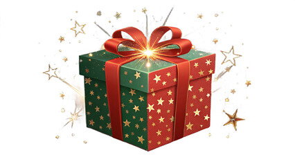 &ldquo;Christmas gift box with glossy ribbon, sparkling highlights, festive 3D-style vector, isolated on transparent background&rdquo;