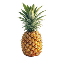 Obraz premium Whole ripe pineapple with green leaves isolated on transparent background