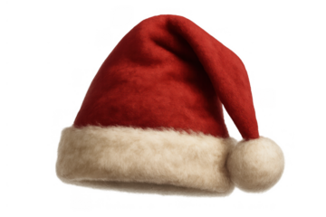 Santa hat accessory, vibrant red color, soft white fur trim, classic christmas holiday costume, winter season celebration