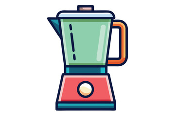 A vibrant teal and red blender with a handle is seen in the image