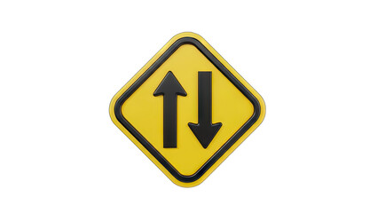 Yellow Diamond Shaped Road Sign With Black Arrows Indicating Two Way Traffic Against A Transparent Background