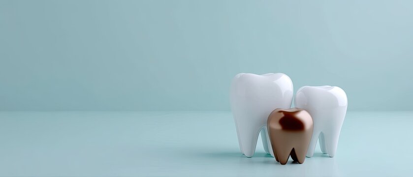 Dental implants sit on a wooden surface beside a natural tooth, illustrating modern dental technology in a clean, professional setting