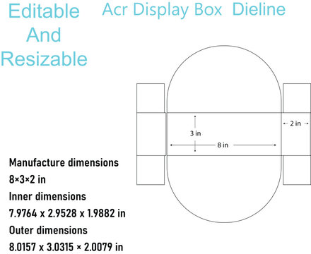 ACR Display Box Dieline With Manufacture Dimensions And 3D Model acr display box packaging design