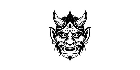 Detailed vector image of a fierce Japanese Oni mask