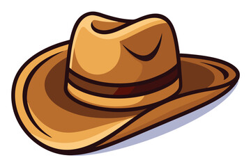 A stylized brown cowboy hat casts a shadow on a bright white surface
