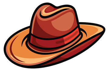 Cartoonstyle brown hat with a red band creates a vintage wild west aesthetic