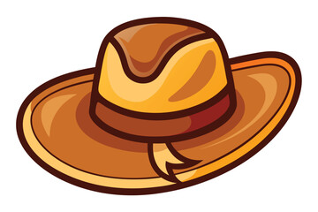 A stylish, cartoonish cowboy hat boasts shades of brown and golden yellow hues