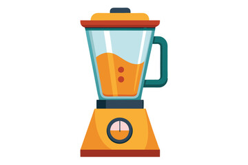 Colorful blender with orange liquid inside is ready for mixing a fruit smoothie