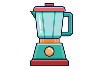 A colorful cartoon blender stands ready on a stark white background awaiting its next task
