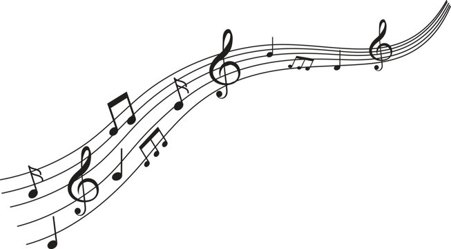 Music notes wave, Curve musical signs, sound wave line symbol, acoustic composition, Musical note, music sound, musical waves color