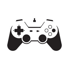 Stylized game controller icon in black and white illustration.