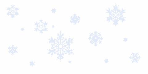 Delicate light blue snowflakes scattered across a plain white background