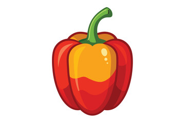 Cartoon red bell pepper with a vibrant yellow gradient exhibits a glossy sheen