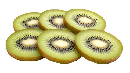 Fresh green kiwi fruit slices isolated on white background