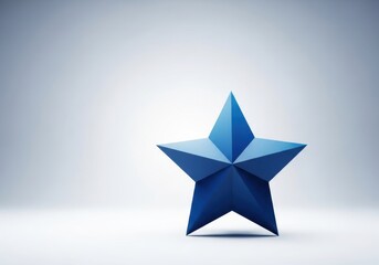 Obraz premium A single, sharp, blue geometric star shape with clean lines and facets, set against a soft, gradient blue background, symbolizing excellence and achievement