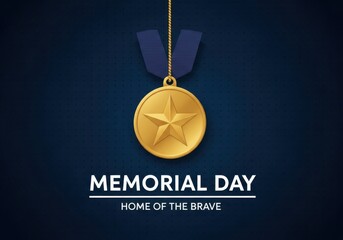 A golden medal with a star on a blue background, symbolizing memorial day and honoring the home of the brave