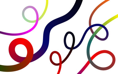 Abstract colorful ribbon loops on a black background in a dynamic, curved flow. Vibrant gradient lines are ideal for modern design, digital art, or branding.