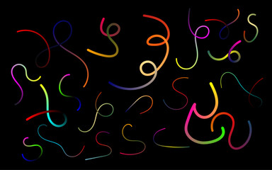 Fototapeta premium Abstract colorful ribbon loops on a black background in a dynamic, curved flow. Vibrant gradient lines are ideal for modern design, digital art, or branding.