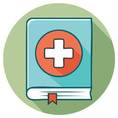 Fototapeta premium Medical Handbook with a Health Symbol on Cover in Graphic Style, Health Manual, Help