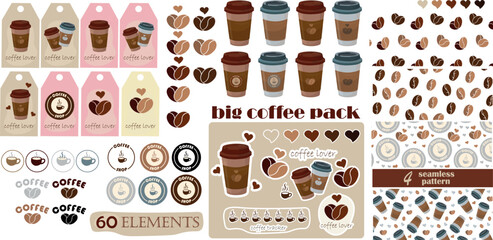 coffee shop stickers 60 elements vector design coffee beans logos retro style browm pallete