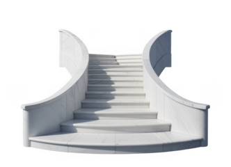White marble staircase with curved railings isolated on a transparent background 1