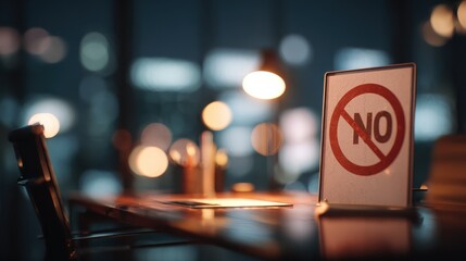 closeup of an anticorruption sign on a desk in an office at night promoting integrity and ethical practices in the workplace