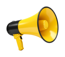 Vibrant yellow and black megaphone, a powerful communication tool, is ready to amplify voices and deliver important messages with clarity and impact.