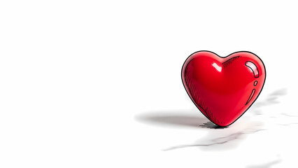 Fototapeta premium Glossy red heart casting a shadow on marble background with copy space 