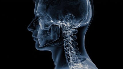 a persons head with an xray scan overlay showcasing the neck and jaw area