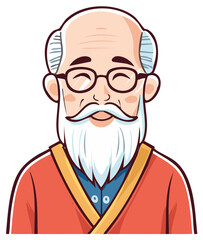 Obraz premium Elderly man with a white beard and glasses wearing a red robe smiling