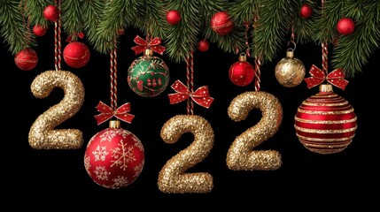 happy new year 2026 festive design with christmas decorations balls streamers and garlands