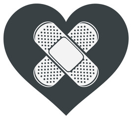 Heart symbol with two medical adhesive plasters healing concept