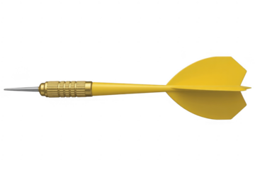 Yellow dart with gold tip and fins isolated on a transparent background metal