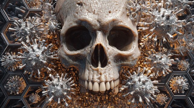 digital illustration skull center hexagonshaped frame made up computer virus background malware - Powered by Adobe