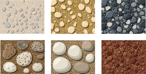 Collage of six different natural stone and pebble textures