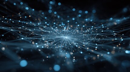 futuristic digital communication network with glowing data streams connecting to a central hub representing technology and ai
