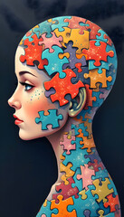 Artistic profile of a woman with a puzzle piece pattern representing complexity and individuality